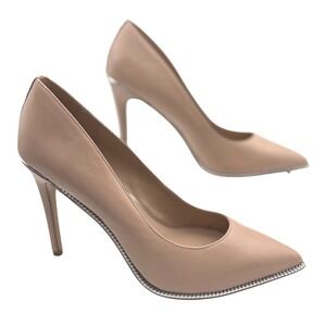 BCBGeneration Nude Pointed‎ Toe Pumps Size 10B Heel Silver Trim Elegant